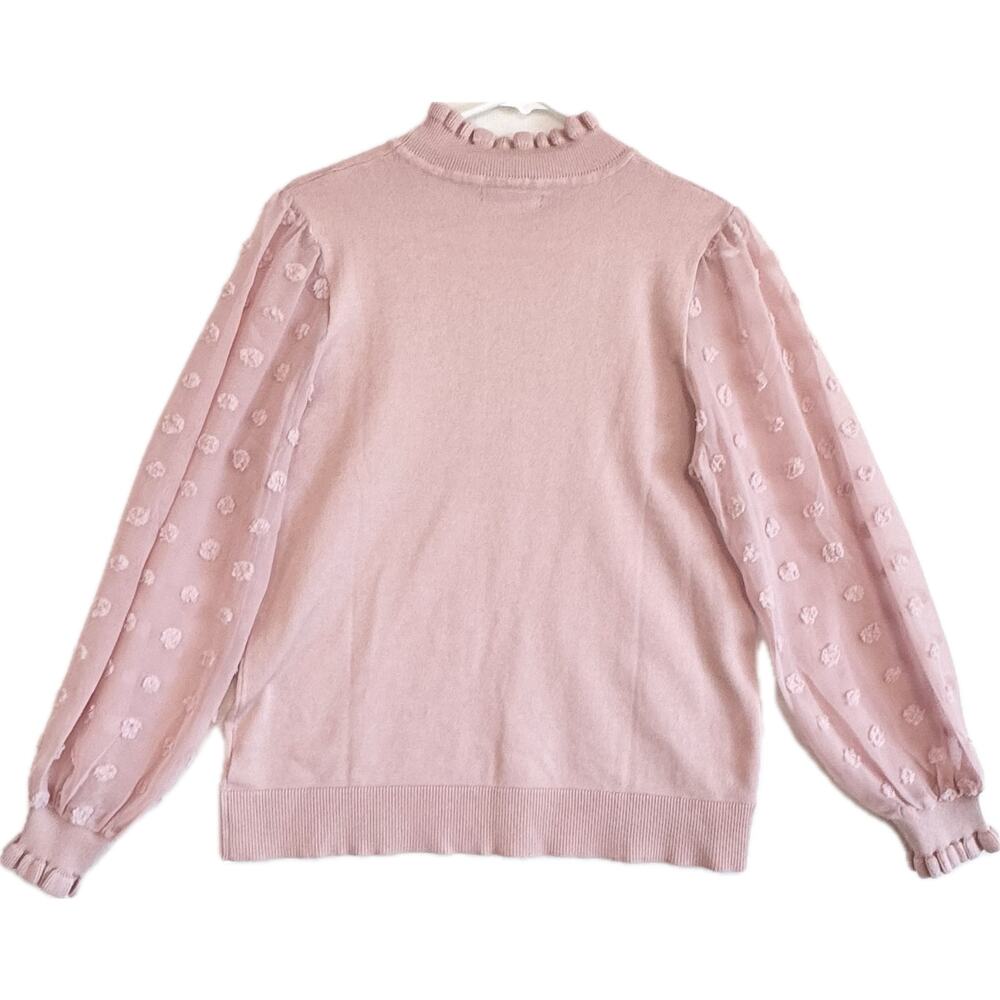 ADRIANNA PAPELL Swiss Dot Sheer Sleeve Sweater Women's Size L Dusty Pink - Picture 2 of 12